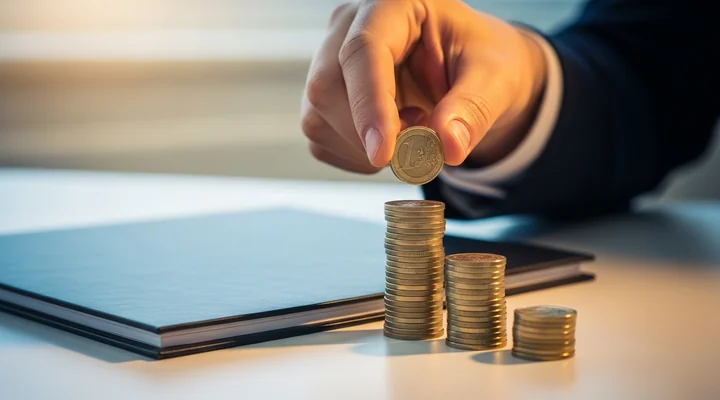 Primer plano de una mano colocando una moneda de euro sobre la más alta de doce pilas de monedas ascendentes junto a una carpeta de contrato cerrada, representando cómo cada contrato aporta un valor anual medio que define el ACV