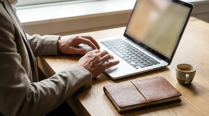 Comercial B2B trabajando en su portátil con la lista de contactos antes de lanzar una campaña de correo en frío