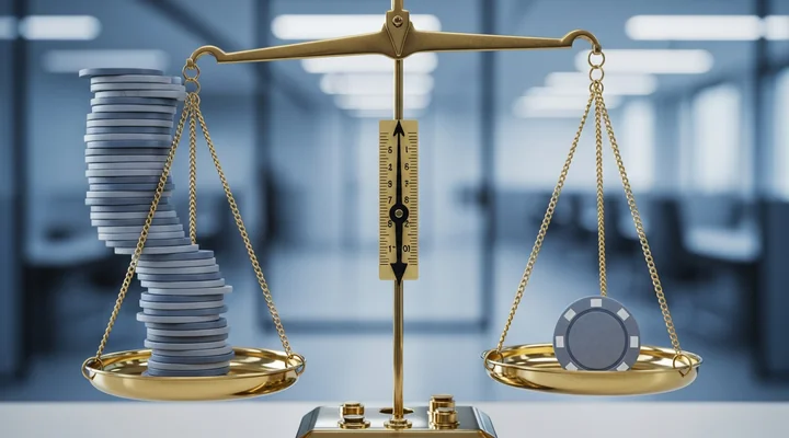 Primer plano de una balanza de despacho que compara una pila alta de fichas de oportunidades comerciales frente a una sola ficha marcada como cuota, representando cómo la cobertura de pipeline pone el pipeline abierto en relación con el objetivo de ventas