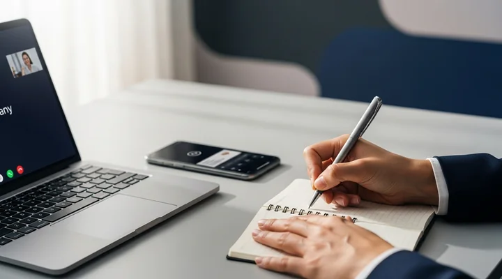 Comercial B2B tomando notas durante una llamada de prospección con el portátil y el CRM abiertos