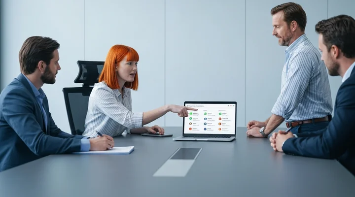 Responsable comercial revisando las etapas de su pipeline de ventas B2B en un tablero junto a su equipo en una reunión semanal