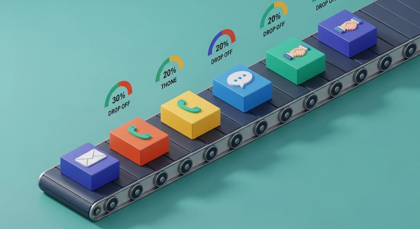 Pipeline de prospección B2B con tasas de conversión por etapa — embudo de ventas SDR