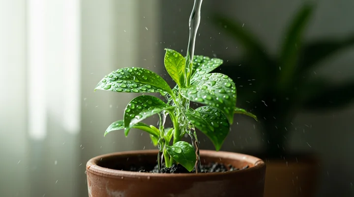 Unas manos regando una planta verde y sana en una maceta de barro, con gotas de agua sobre las hojas, como imagen de cuidar y hacer crecer la base de clientes que ya se tiene