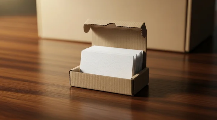 Primer plano de la caja de cartón más pequeña con un montón de tarjetas blancas en su interior sobre madera oscura, con las paredes de la caja mayor desenfocadas detrás, representando el SOM que se puede capturar dentro del mercado servible