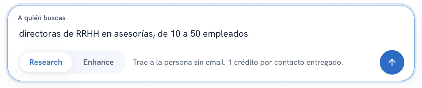 La caja donde escribes a quién buscas, con los modos Research y Enhance.