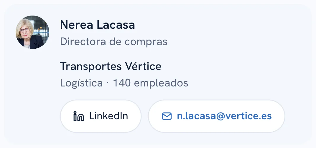 Un contacto encontrado: Nerea Lacasa, directora de compras, con su LinkedIn y su email.