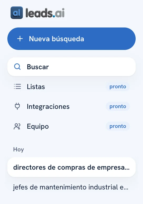 La barra lateral del panel: nueva búsqueda, tus secciones y las búsquedas de hoy y de esta semana.